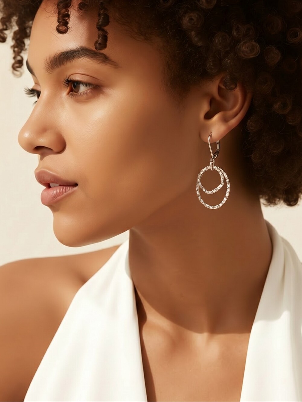 Silver Double Hoop Drop Earrings
